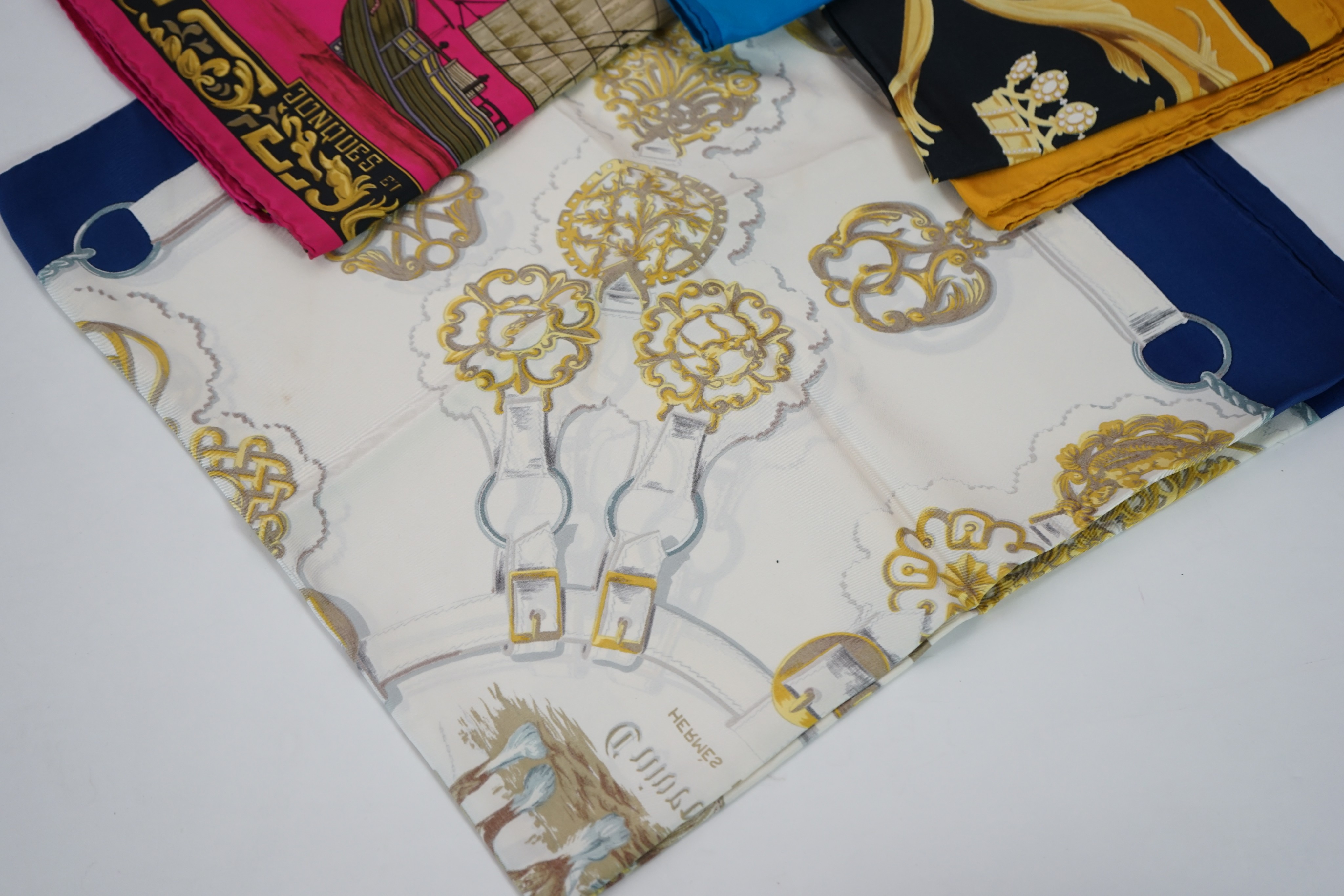 Six Hermes silk scarves